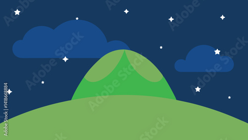 Cartoon Hill Under Starry Sky Illustration
