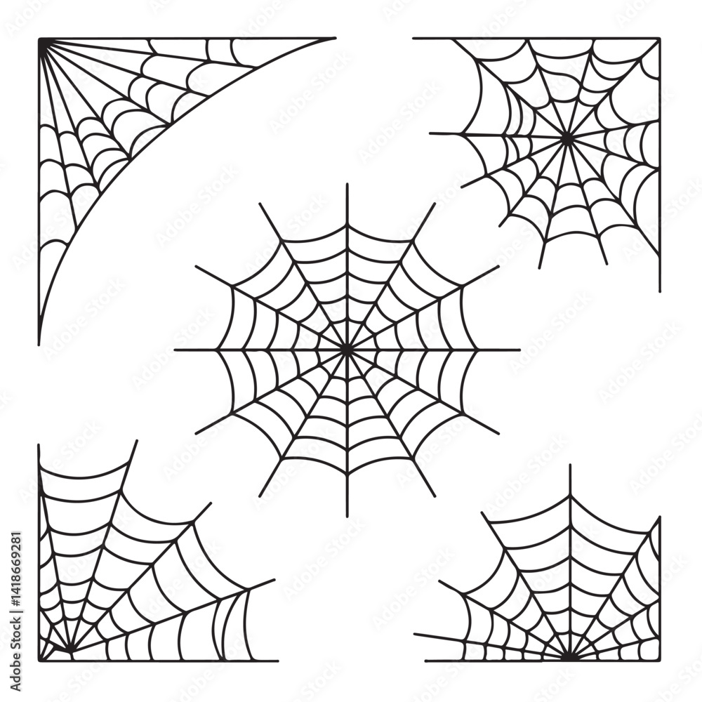 spiderweb black vector silhouettes