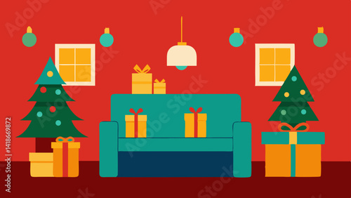 Christmas Living Room Background with Presents and Garland