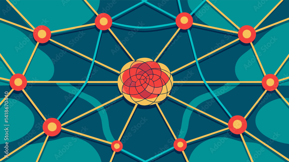 A tangled web of strings connecting different body parts representing the intricacy of nonverbal cues and their interconnectedness.. Vector illustration
