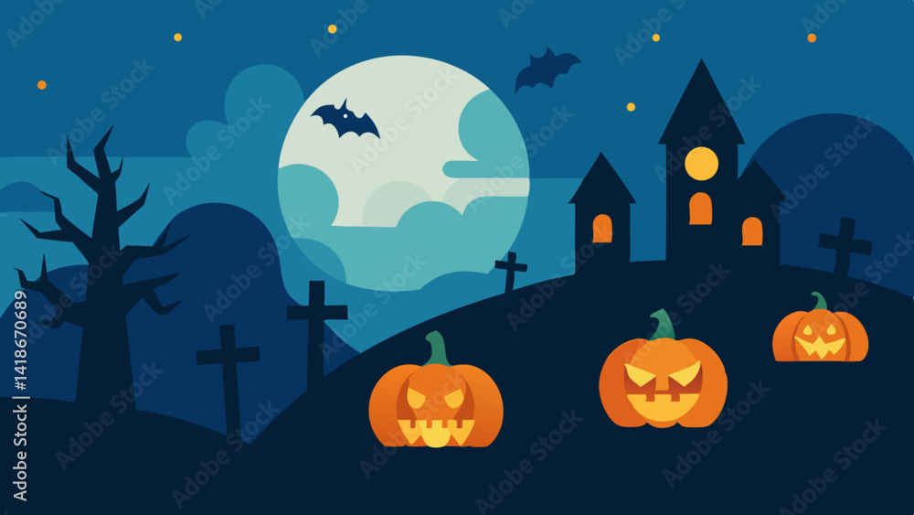 Fototapeta premium Classic Halloween Night with Jack O Lanterns and Pumpkin Lights