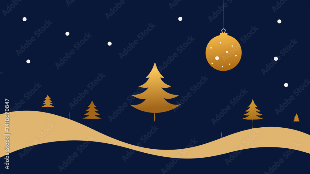 Naklejka premium Navy and Gold Christmas Night Background for Elegant Festivity