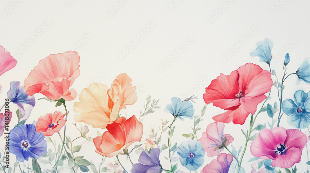 Fototapeta premium Elegant wedding invitation card background . Minimal hand painted watercolor botanical flowers texture template background. Design for wedding, vip cover, poster, rsvp moderncard.Valentine's Day