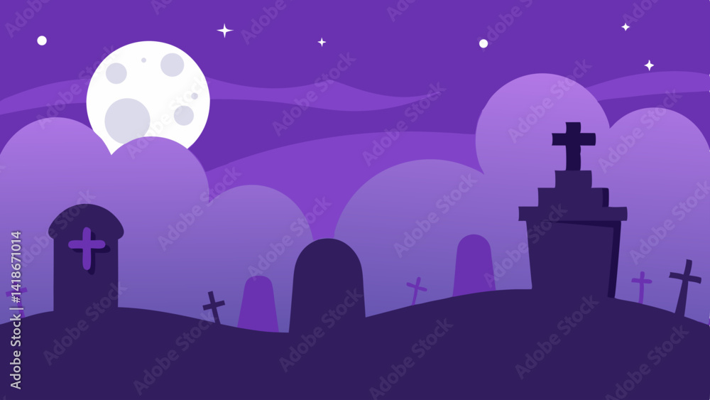 Naklejka premium Minimalist Flat Graveyard Background for Halloween Design
