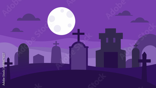 Clean Flat Graveyard Background with Spooky Halloween Theme