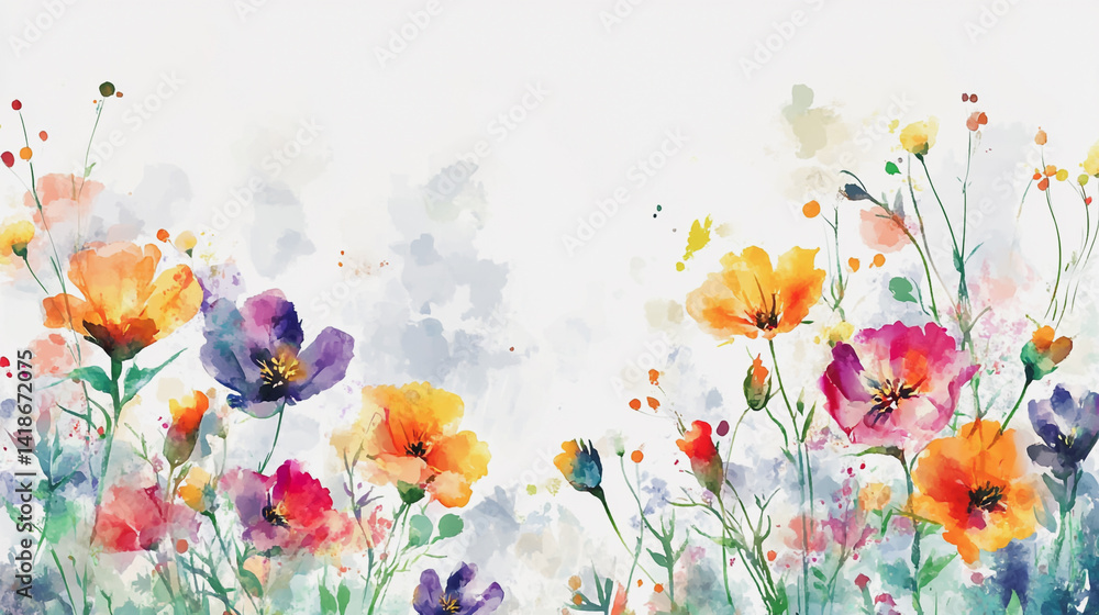 Obraz premium Elegant wedding invitation card background . Minimal hand painted watercolor botanical flowers texture template background. Design for wedding, vip cover, poster, rsvp moderncard.Valentine's Day