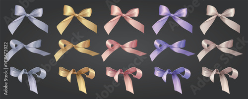 Pastel Satin Ribbon Bows Clipart in different Colors – Vector Gift Bows for Cards, Packaging, and Decoration Design