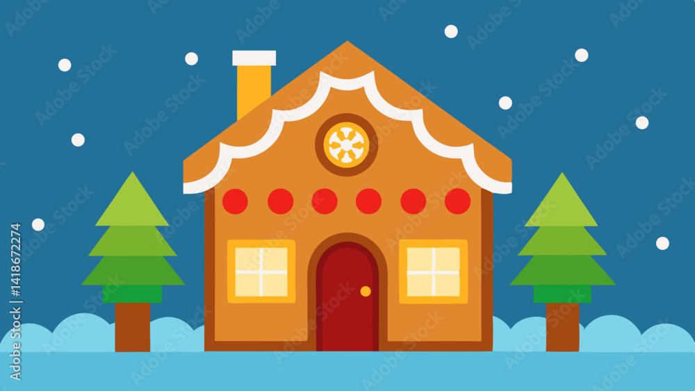 Naklejka premium Christmas Gingerbread House Scene with Snow and Decorations