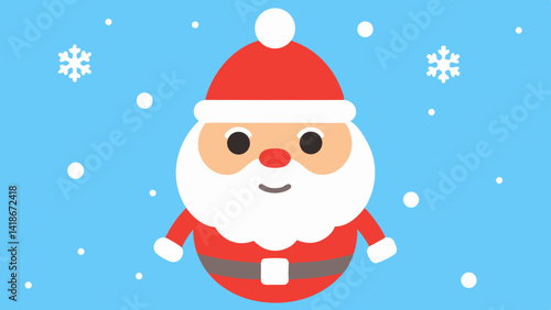 Santa Claus Cartoon Winter Scene with Falling Snow and Presents