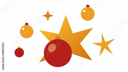 Christmas Pattern with Stars and Baubles on White Background