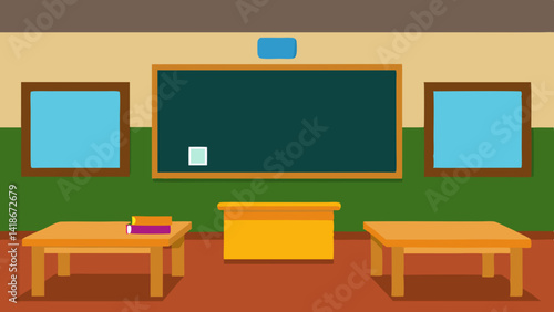 Wallpaper Mural Cozy Cartoon Classroom Scene with Blackboard and Bookshelf Torontodigital.ca