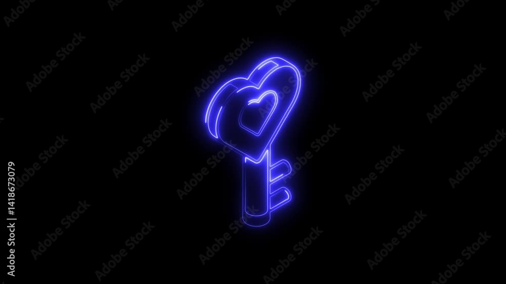 Glowing neon love key icon 4k isolated on black background. HD Video motion graphic animation Glowing neon love key icon 4k isolated on black background. HD Video motion graphic animation