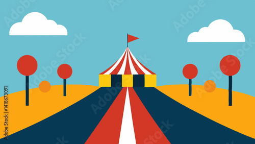 Empty Road Decorated for Circus Parade with Festive Elements