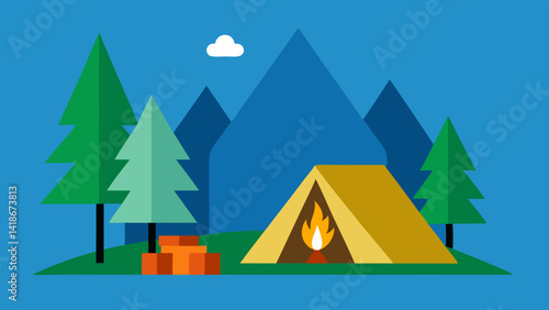 Camping in the Forest with Tent and Fire Pit Design