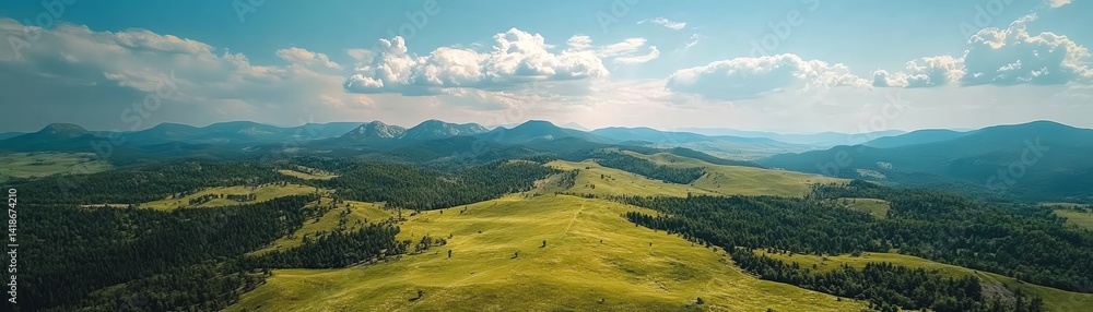 Obraz premium Aerial view capturing the stark contrast of deforested mountain slopes, showcasing the impact of logging on natural landscapes.