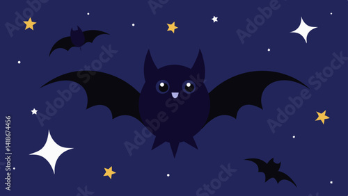 Cartoon Bats and Stars Halloween Background Design