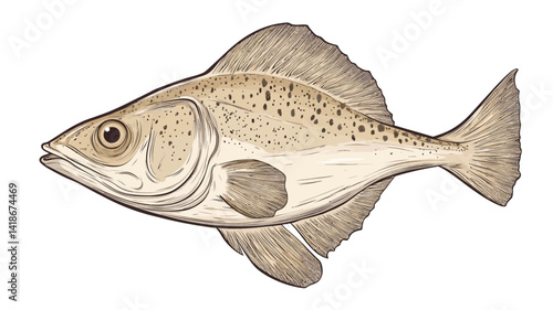 This image is a detailed, scientifically-accurate illustration of a spotted grunter fish.  The illustration showcases the fish in a profile view, highlighting its characteristic speckled