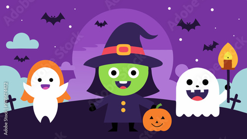 Witches Gathering Halloween Background with Happy Mood