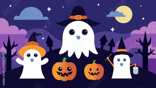 Fun Halloween with Happy Witches and Friends Background