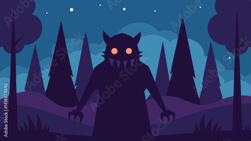 Monster Shadows in Spooky Halloween Forest Background