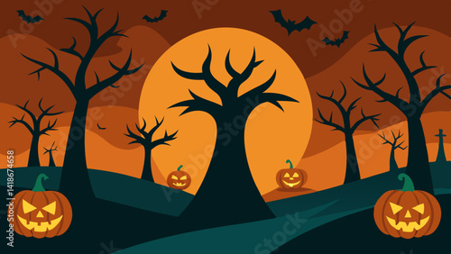 Creepy Halloween Night at the Pumpkin Patch Illustration