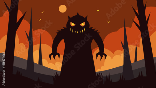 Monster Shadows in Forest Halloween Background Illustration