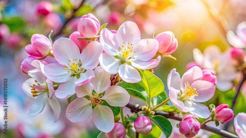Obraz premium Close-Up Apple Blossom Photography: Delicate Pink & White Spring Flowers