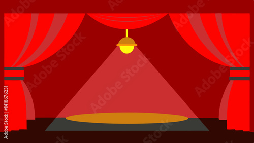 Interior Theater Stage with Vintage Red Curtain