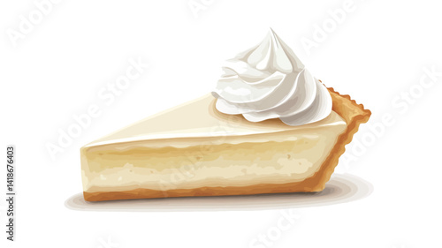 A digitally rendered image showcases a single slice of cheesecake, meticulously detailed to emphasize its texture and creamy consistency. The cheesecake boasts a pale yellow hue