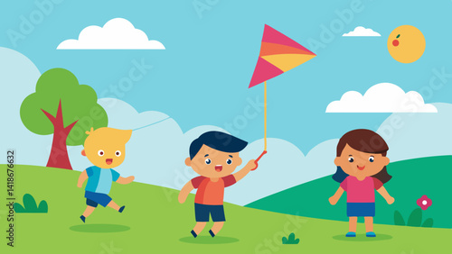 Playful Kite Flying Scene in Colorful Park