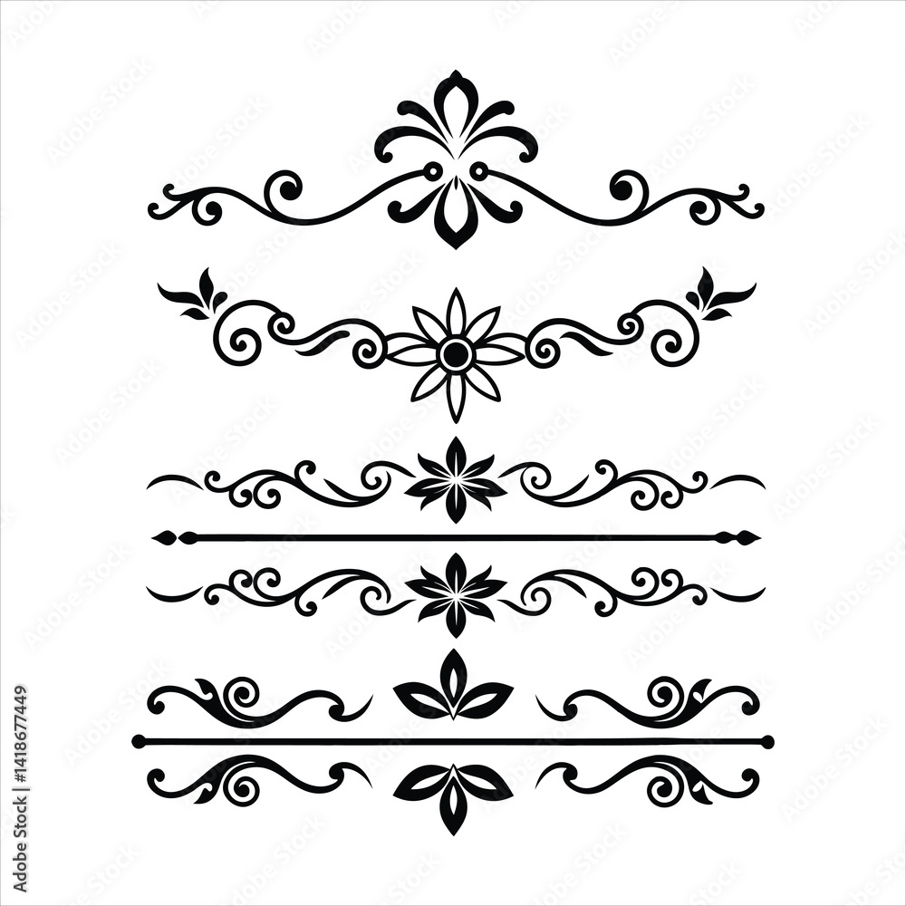 Fototapeta premium Silhouette Border Ornament Vector Collection.