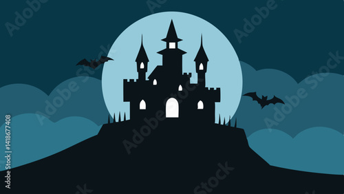 Simple Haunted Castle Silhouette Design for Halloween