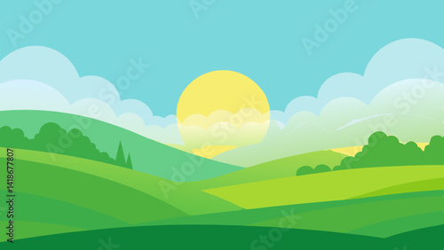 Countryside Morning Fog and Greenery Landscape