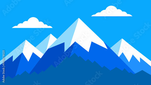 Mountain Ranges Framed by Blue Sky and Clouds