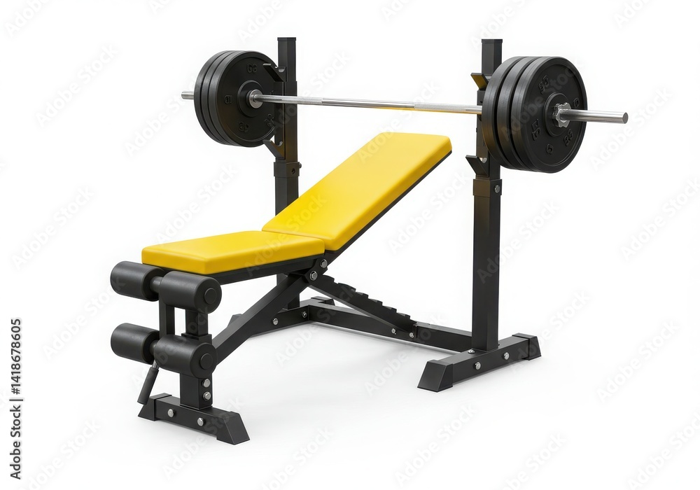 Fototapeta premium Weight bench with barbell plates on white background