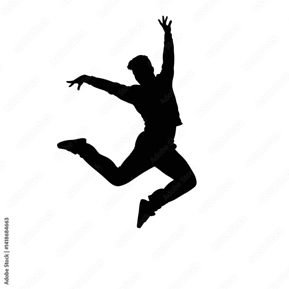 Silhouette of a man joyfully jumping against a white background Silhouette of a man joyfully jumping against a white background