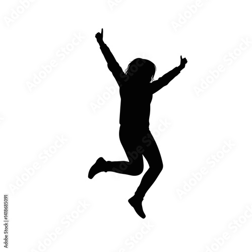 Joyful silhouette of a person jumping against a white background  