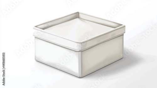 A digital illustration depicts a  cubic storage box rendered in a minimalist style. The box is predominantly off-white with subtle tonal variations suggesting texture and form