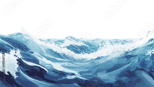 High-resolution digital illustration depicting an abstract rendering of blue water waves. The image features a gradient of varying shades of blue, ranging from deep indigo to light cerulean