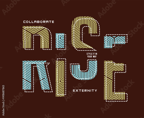 Rise textured typography with stitch line effect vector design