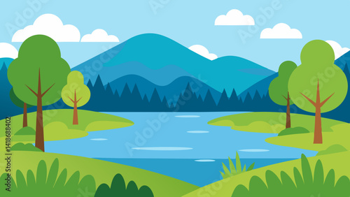 Peaceful Lake with Trees and Grassy Shoreline