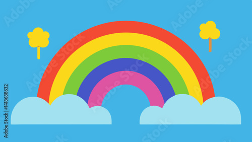 Colorful Rainbow with Clouds and Starry Sky