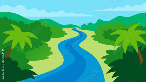 Tropical Forest River Flowing Through Dense Foliage