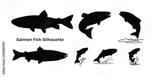 salmon fish black silhouette collection.