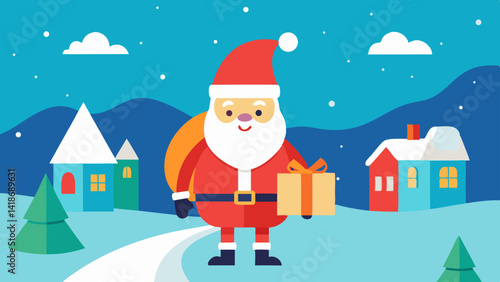 Holiday Gift Delivery in a Snowy Village by Santa