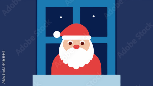 Santa Watching Children from Window at Night