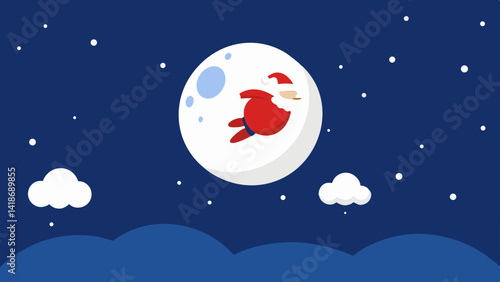 Santa Soaring Through Starry Sky on Christmas
