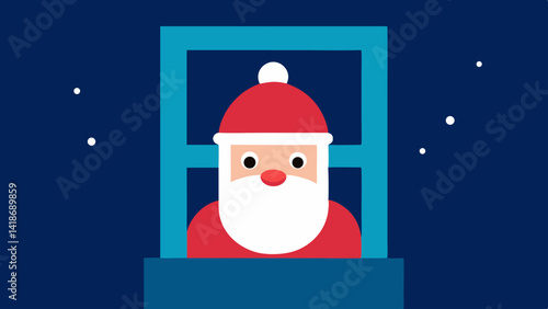 Santa Sneaking a Peek Through Frosted Window