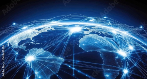 Global network connections illustrated on a glowing earth.