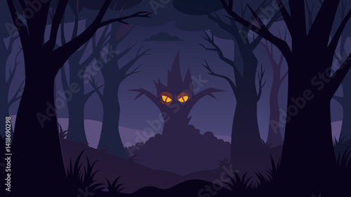 Spooky Woods with Creepy Glowing Eyes Background